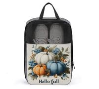 Hello Fall Light Blue Orange Pumpkins Shoe Bag for Travel Daily Use Anti-dust Storage Carrier Golf Shoe Pouch