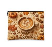 Hello Fall Makeup Bag, Autumn Cozy Pumpkins Cosmetic Travel Pouch for Women, Portable Canvas Zipper Toiletry Bag Organizer, Brown, 7x9 Inch, Fall