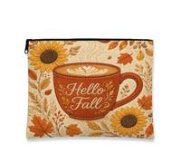 Hello Fall Makeup Bag, Vintage Floral Cosmetic Pouch for Women, Portable Canvas Zipper Organizer, Autumn Toiletry Bag, Brown, 7x9 Inch, Fall