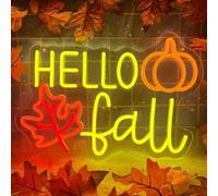 Hello Fall Neon Sign, Dimmable Autumn Led Neon Lights With Maple Leaf for Wall Decor, Fall Pumpkin Neon Light Up Signs for Thanksgiving Autumn Theme Party Backdrop Halloween Wedding Birthday Presents