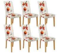 Hello Fall Pumpkin Chair Covers for Dining Chairs, Stretch & Washable Spandex Seat Protectors, Autumn Decor Slipcovers for Kitchen Dining Room 6PCS
