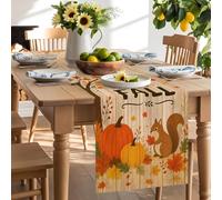Hello Fall Pumpkin Squirrel Table Runner 120 Inches Long, Maple Leaves on Farm Wood Washable Table Runners Heat-Insulation Kitchen Dining Table Decorations for Home Party Decor 13x120in