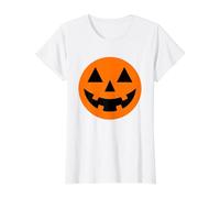 Hello Fall Pumpkin with Human face Smiling Jack o Lantern Value Graphic T-Shirt, Women, White, XL