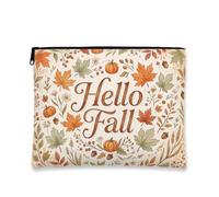 Hello Fall Pumpkins Leaves Quote Autumn Makeup Bag 7x9 Inch | Maple leaves, Makeup Zipper Pouch, Acorns, Harvest theme, Rustic calligraphy, Seasonal storage, Travel organization