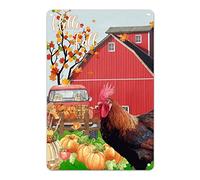 Hello Fall Sign Fun Rooster Sunflower Metal Sign Maple Truck Barn Sunflowers Tin Sign Autumn Wall Decor Thanksgiving Gift Country Style Farmhouse Decor for Kitchen Bathroom Bedroom Porch 12x8in