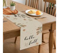 Hello Fall Table Runner, Pumpkin Leaf Star Patterned Autumn Kitchen Dining Decor for Home Family Gatherings 13x72 Inch