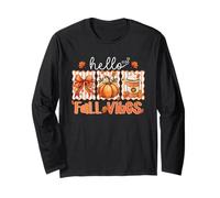 Hello Fall Vibes Autumn Pumpkin Bow Coffee Cup Cute Seasonal Long Sleeve T-Shirt