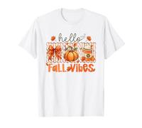 Hello Fall Vibes Autumn Pumpkin Bow Coffee Cup Cute Seasonal T-Shirt