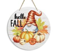 Hello Fall Wooden Hanging Sign Gnomy Pumpkin Autumn Thanksgiving Wall Door Decor Fall Decorations Home Office Farmhouse Yard Garden Synthetic Round Wood Sign 12 x 12 inch