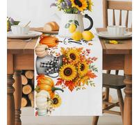 Hello Fall Words Farm Sunflowers Table Runner 72 Inches Long,Table Runners Kitchen Dining Tables Decoration for Home Party Decor, Autumn White Pumpkin Tables Runner Wedding Dresser Scarf
