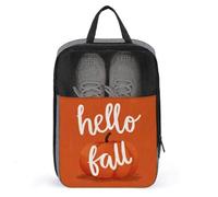 Hello Fall Written on Orange Pumpkin Shoe Bag for Travel Daily Use Anti-dust Storage Carrier Golf Shoe Pouch