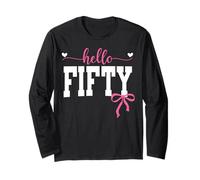 Hello Fifty Est 1975 Coquette Bow 50th Birthday Girl Long Sleeve T-Shirt