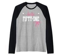 Hello Fifty-one Est 1974 Coquette Bow 51st Birthday Girl Raglan Baseball Tee