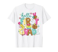 Hello First 1st Grade Back To School Leopard Teacher Kids T-Shirt