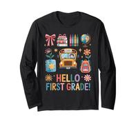 Hello First Grade Back to School Bus Backpack Teacher Girl Long Sleeve T-Shirt