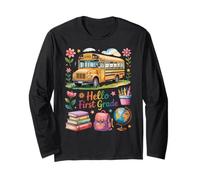 Hello First Grade Back to School Bus Backpack Teacher Girl Long Sleeve T-Shirt