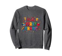 Hello First Grade Cheerful School Start Celebration Sweatshirt, Adult Unisex, Dark Heather Grey, M