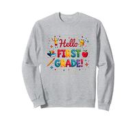 Hello First Grade Cheerful School Start Celebration Sweatshirt, Adult Unisex, Heather Grey, M