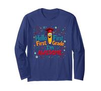 Hello First Grade I'm Awesome School Celebration Long Sleeve T-Shirt, Adult Unisex, Navy, XL