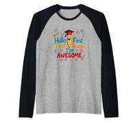 Hello First Grade I'm Awesome School Celebration Raglan Baseball Tee, Men, Black/Athletic Heather, XL