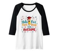 Hello First Grade I'm Awesome School Celebration Raglan Baseball Tee, Women, Black/White, XL