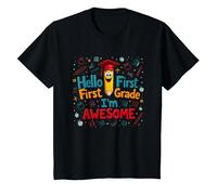 Hello First Grade I'm Awesome School Celebration T-Shirt, Kids, Black, 8 Years