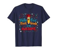 Hello First Grade I'm Awesome School Celebration T-Shirt, Men, Navy, XXL