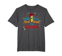 Hello First Grade I'm Awesome School Celebration T-Shirt, Men's Big and Tall, Dark Heather Grey, 6X Tall