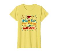Hello First Grade I'm Awesome School Celebration T-Shirt, Women, Lemon, L