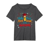 Hello First Grade I'm Awesome School Celebration T-Shirt, Women's Plus, Dark Heather Grey, 1X