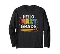 Hello First Grade Pencil Fun Back to School Boy Girl Long Sleeve T-Shirt