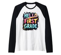 Hello First Grade Pencil Fun Back to School Boy Girl Raglan Baseball Tee