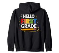 Hello First Grade Pencil Fun Back to School Boy Girl Zip Hoodie