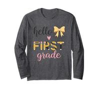 Hello First Grade Pencil Heart Bow Design Long Sleeve T-Shirt