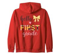 Hello First Grade Pencil Heart Bow Design Zip Hoodie