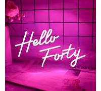 Hello Forty Neon Signs Home Decor Lights Bedroom Wall Decor Night Light 40th Birthday Light Up Sign Party Wedding Bar Esthetician Decoration Dimmable Switch Reusable LED Neon USB Power Supply,Pink