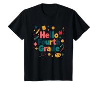 Hello Fourth Grade Girls School Supplies Learning Fun T-Shirt, Kids, Black, 10 Years