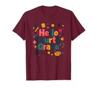 Hello Fourth Grade Girls School Supplies Learning Fun T-Shirt, Men, Burgundy, S
