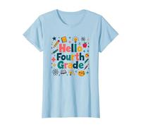 Hello Fourth Grade Girls School Supplies Learning Fun T-Shirt, Women, Baby Blue, XL