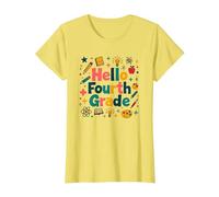 Hello Fourth Grade Girls School Supplies Learning Fun T-Shirt, Women, Lemon, M