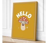 Hello Friendly Mushroom Canvas Wall Art Print 18x12 Inch