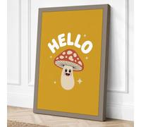 Hello Friendly Mushroom Canvas Wall Art Print 36x24 Inch