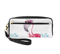Hello Glasses Flamingo Double-Sided Printed Leather Portable Makeup Pouch-Multi-Purpose Cosmetic Bag, Pencil Case and Organizer for Women