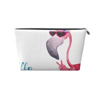 Hello Glasses Flamingo Leather Travel Toiletry Bag, Makeup Cosmetic Pouch with All-Over Print,Leather Material,Water-Resistant,Large Capacity Organizer for Women Men