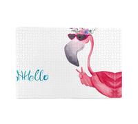 Hello Glasses Flamingo Printed Adult Fun Puzzle wooden puzzle in a plastic box with letters printed on the back home decor party toy