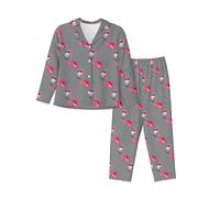 Hello Glasses Flamingo Printing Pajama Sets For Women,Soft Long Sleeve Top With Pants Pjs,Loungewear Sleepwear S To Xxl Black