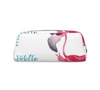 Hello Glasses Flamingo Printing School Leather Zippered Fountain Ballpoint Rollerball Pens Pouch Pencils Case Holder for Pupil