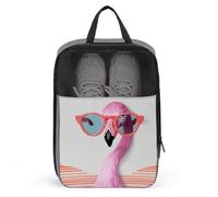 Hello Glasses Flamingo Travel Shoe Bag, Waterproof Storage Pouch with Zipper, Portable Shoe Organizer for Women And Men