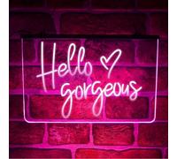Hello Gorgeous LED Neon Light Sign | Multicolour Hanging Wall Decor for Home Bar, Pub, Lounge or Bedroom | USB Powered (Pink)