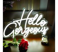 Hello Gorgeous Neon LED Night Light for Wall Home Party Wall Light Signs Wedding Valentine's Day Bedroom Birthday Art Backdrop Bar Club Glowing Letters Neon Sign with Dimmable Switch (White)